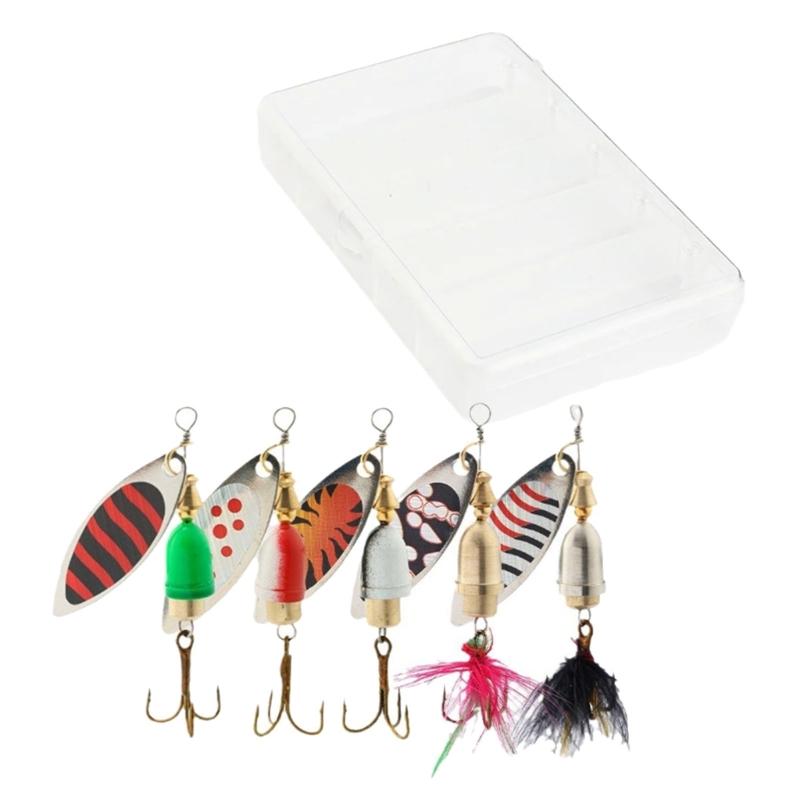 5Pcs Long Cast Metal Rotating Fishing Lure with Hook Sequins Artificial Baits Hard Metal Spinner Baits Easy To Use