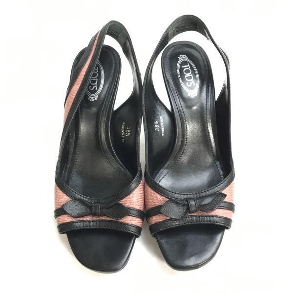 TOD’S Sandals Women’s 36.5 23.0-23.5 Black Pink Ribbon Pumps(USED)