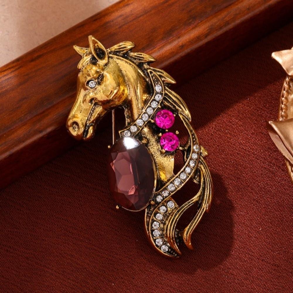 Horse Year Zodiac Horse Head Brooch Chinese New Year Metal Pony Badge Pin Zodiac Animal Pins Gift