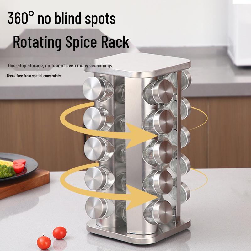 Rotatable Stainless Steel Kitchen Spice Rack - Multi-functional, Portable Seasoning Organizer