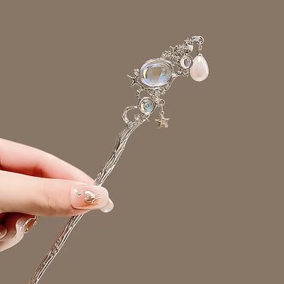 New Chinese Hair Accessories Women's Starry Sky Moonstone Hairpin, High-end Headdress, Neutral Simple Hairpin, Personalized Disc Hairpin.