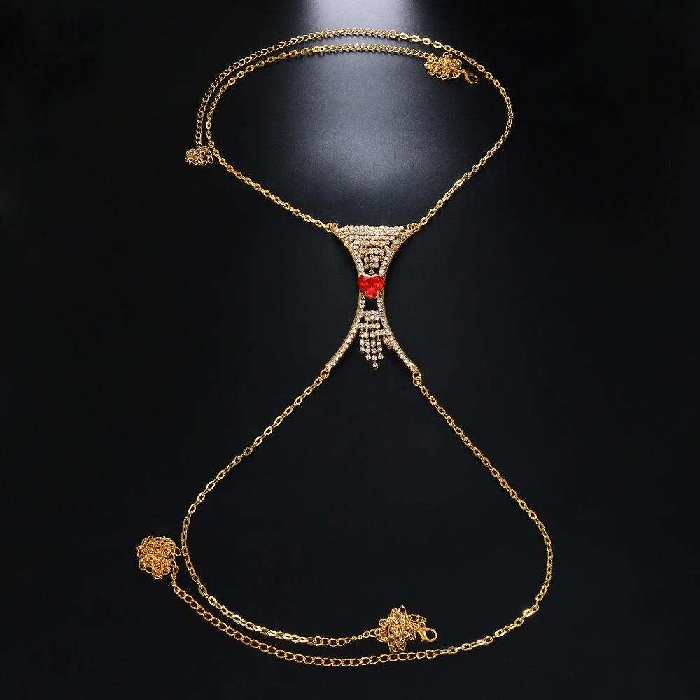 High Quality Adjustable Crystal Chest Chain Necklace Chest Heart Rhinestone Tassel Body Chain Lingerie Sexy for Women