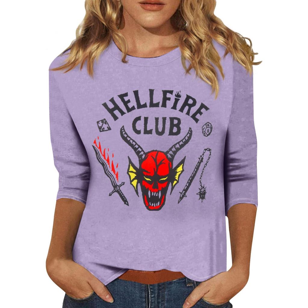 Women's Fashionable Casual Three-Quarter Sleeve Printed Neck T-Shirt Top