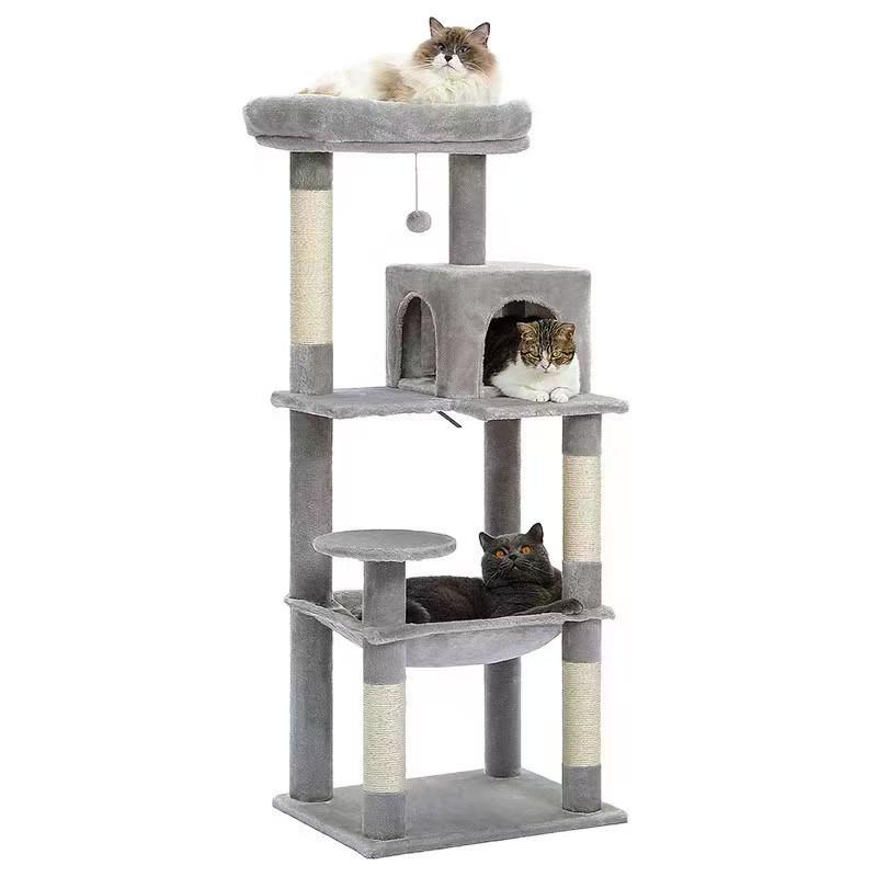 Albero per Gatti Quattro Stagioni con Cuscino in Lana d'Agnello, Tiragraffi in Sisal, Struttura Grande e Giochi per Gatti
