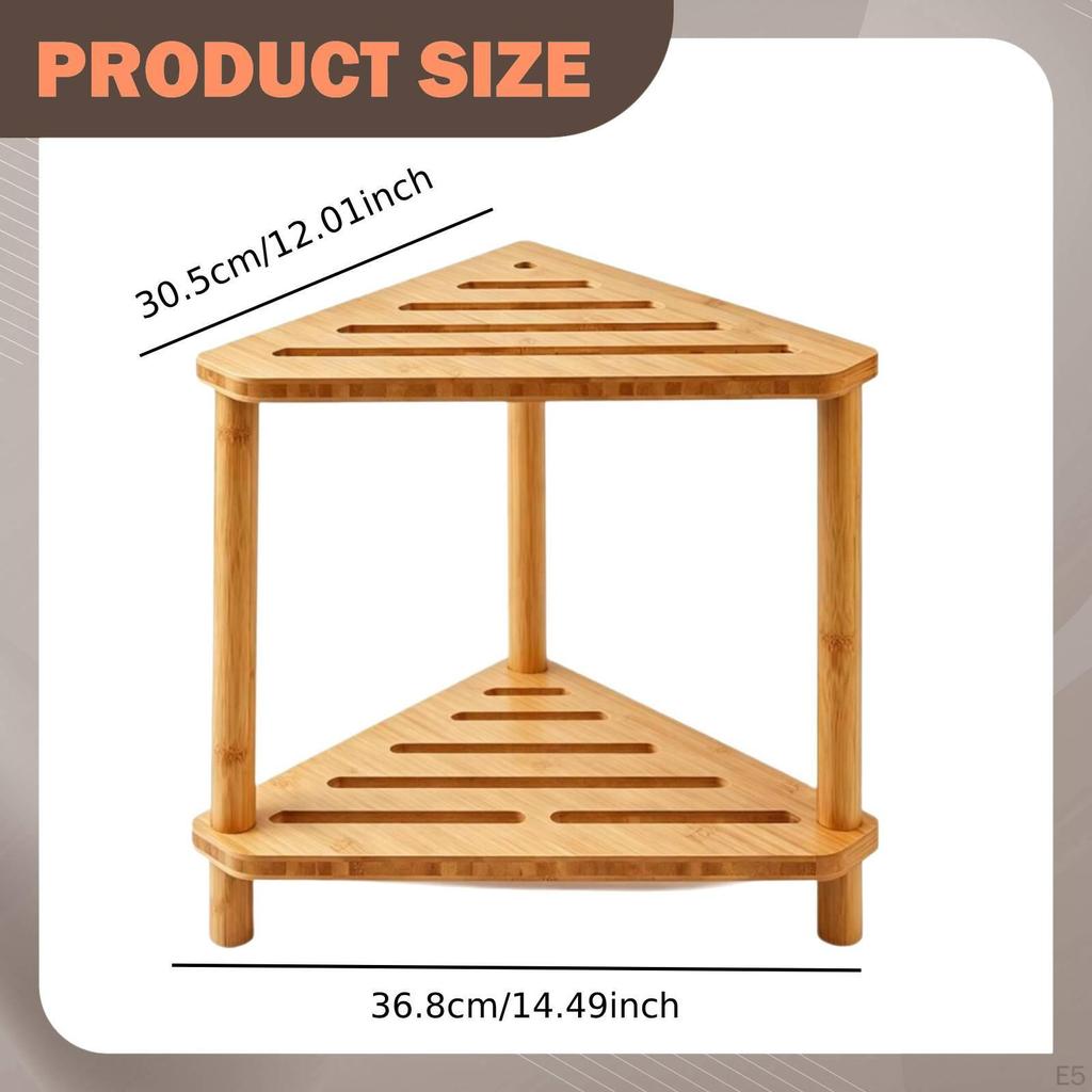 Corner Shower Stool Bamboo Stand Waterproof Two-Tier Lightweight Structure Suitable for Entryway