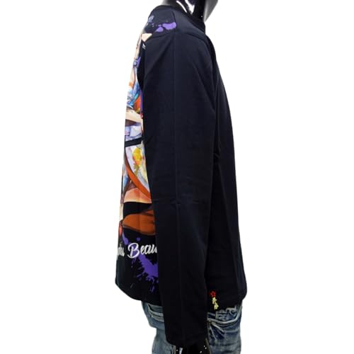 Battou Musume Men's Long Sleeve T-Shirt with Japanese Pattern, 243892 (JP, Alphabet, M, Black)