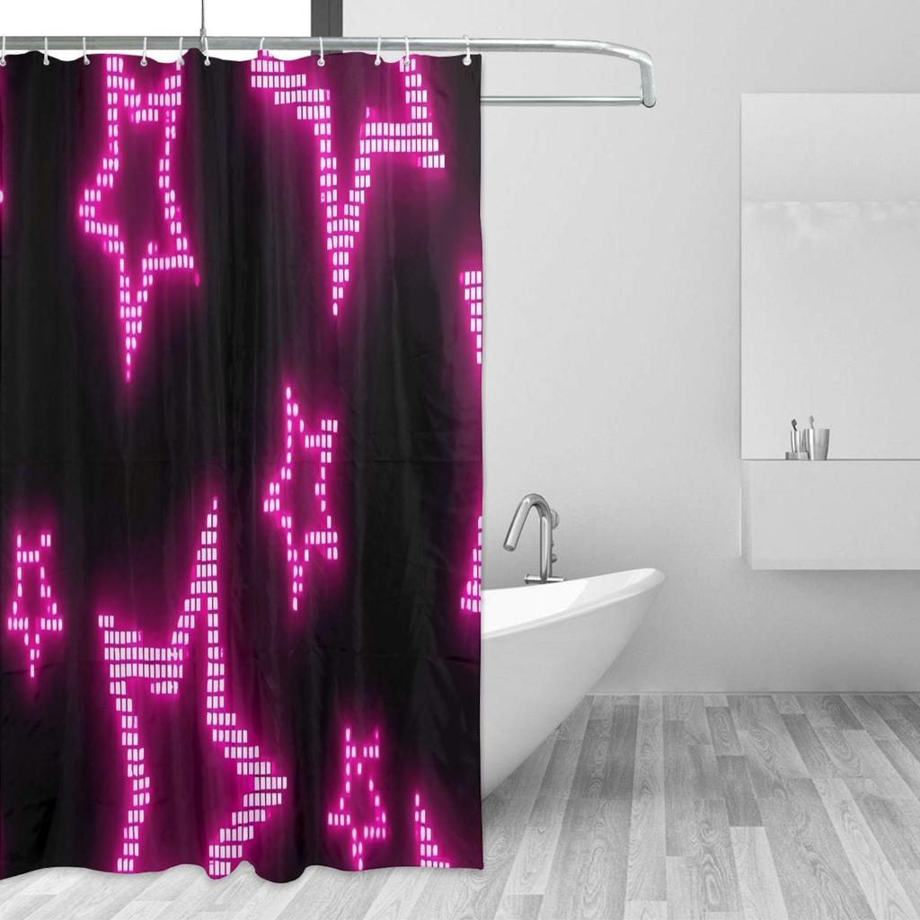 Pink Five-Pointed Star Print, Shower Curtain With Hooks, Interesting Birthday Gift, Bathtub Partition, Bathroom Decoration, Bath