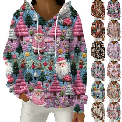 Damenmode Lässiger Weihnachtsdruck Pullover Langarm Kapuzen-Sweatshirt