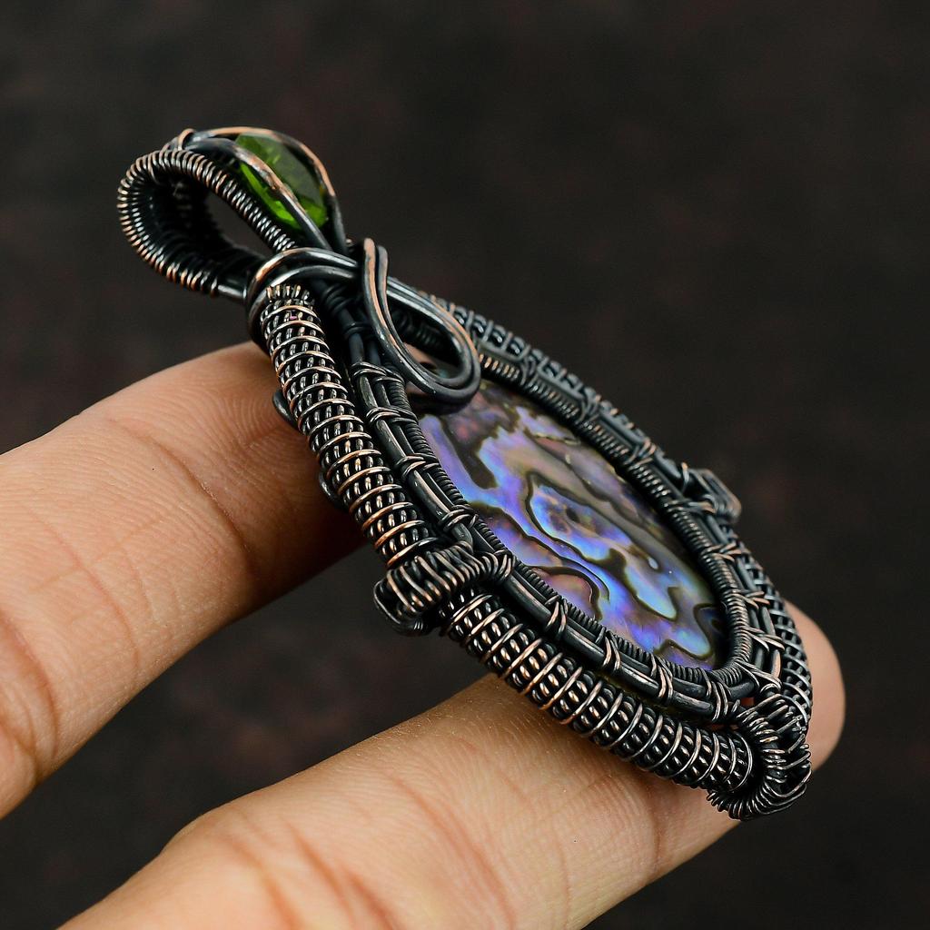 Abalone Shell Pendant Copper Wire Wrapped Pendant Gemstone Designer Jewelry Handmade Pendant Gift For Mother Peridot Pendant Copper Jewelry