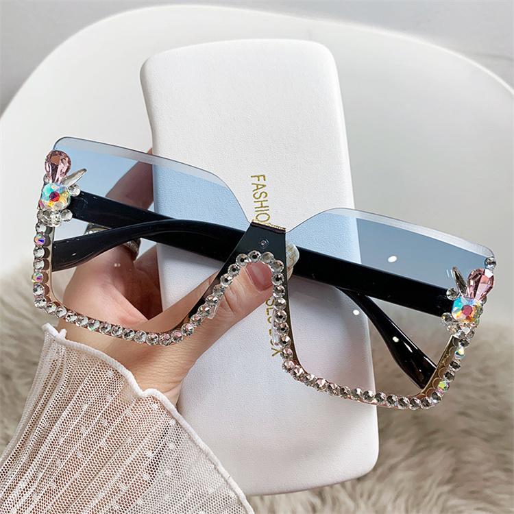 Rhinestone Shades Square Rimless Bling Bling Sunglasses With Diamond Designer Ladies Luxury Custom Logo Fashion Women Sunglasses