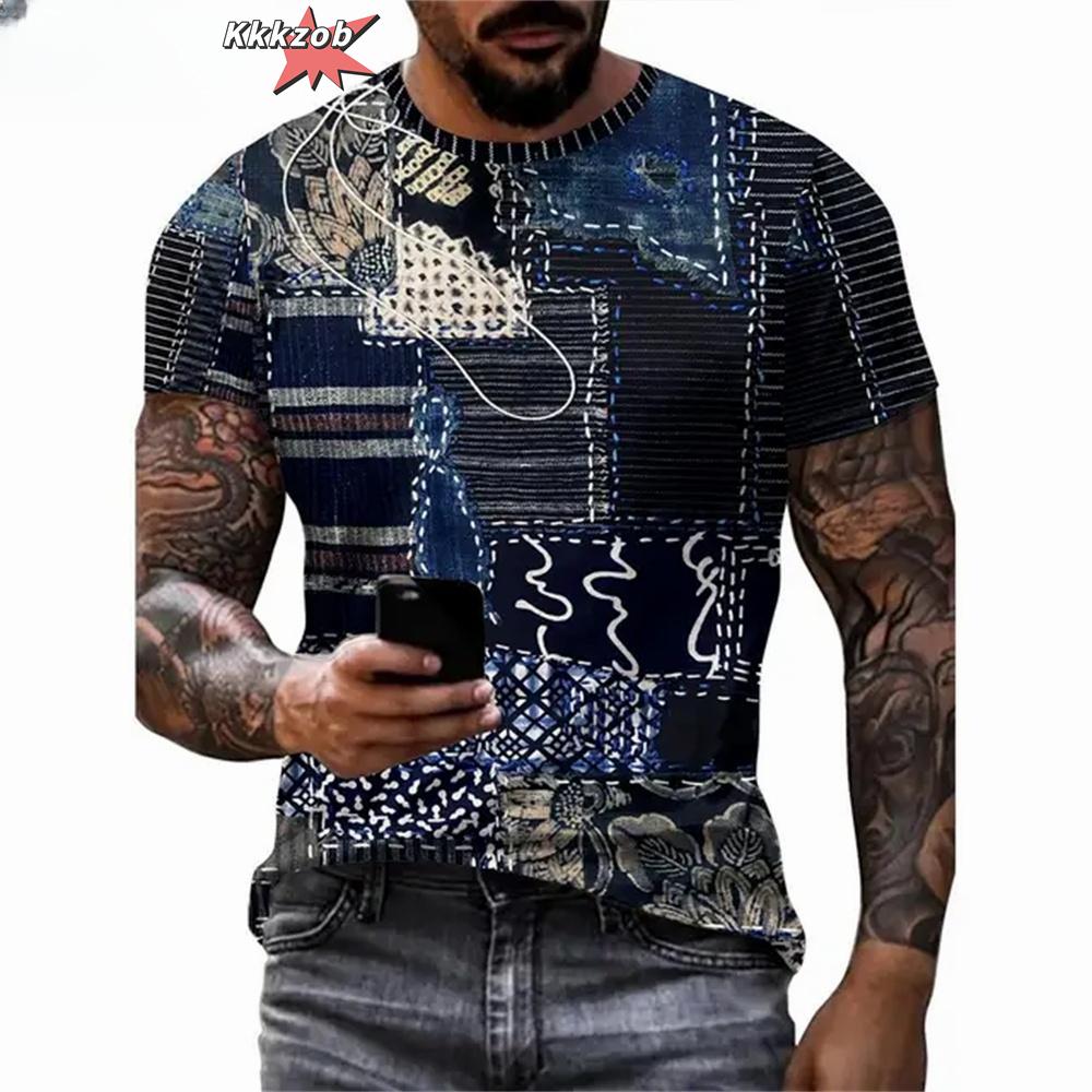 

Men s round neck patterned T-shirt 5XL