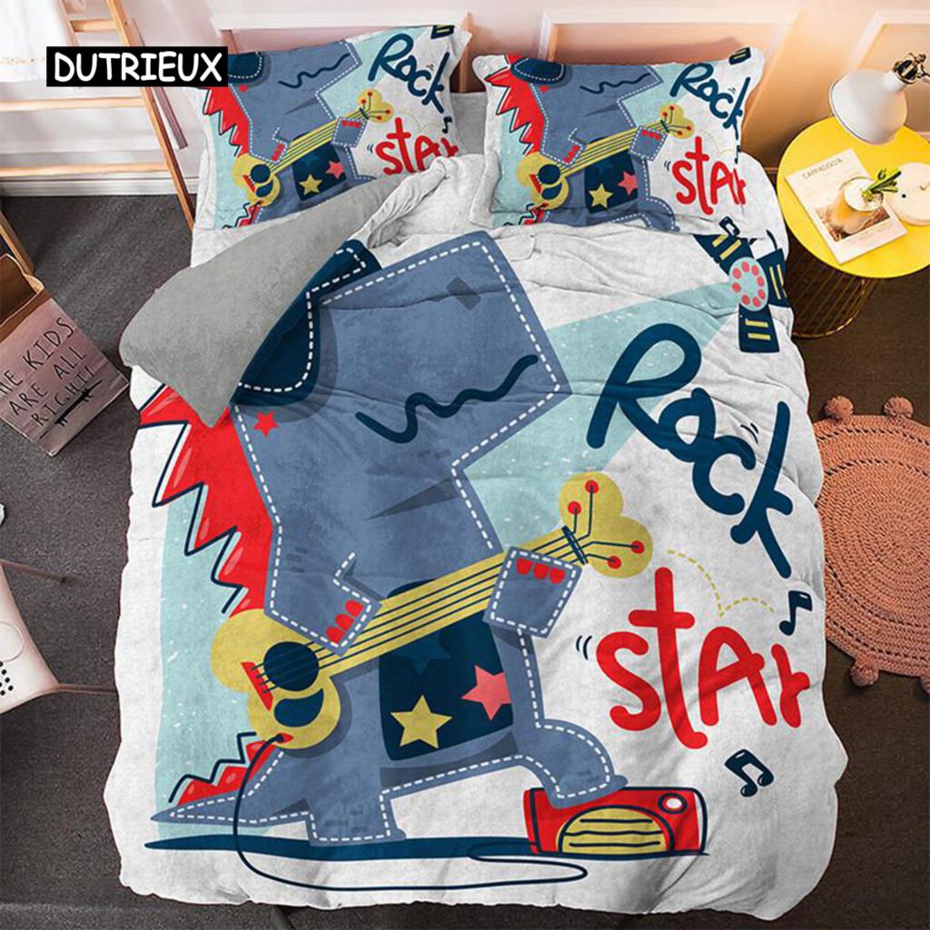 Cartoon Dinosaur Duvet Cover Set Dinosaur Theme Toddler Twin Bedding Set Microfiber Green Dinosaur Hello Bro King Quilt Cover