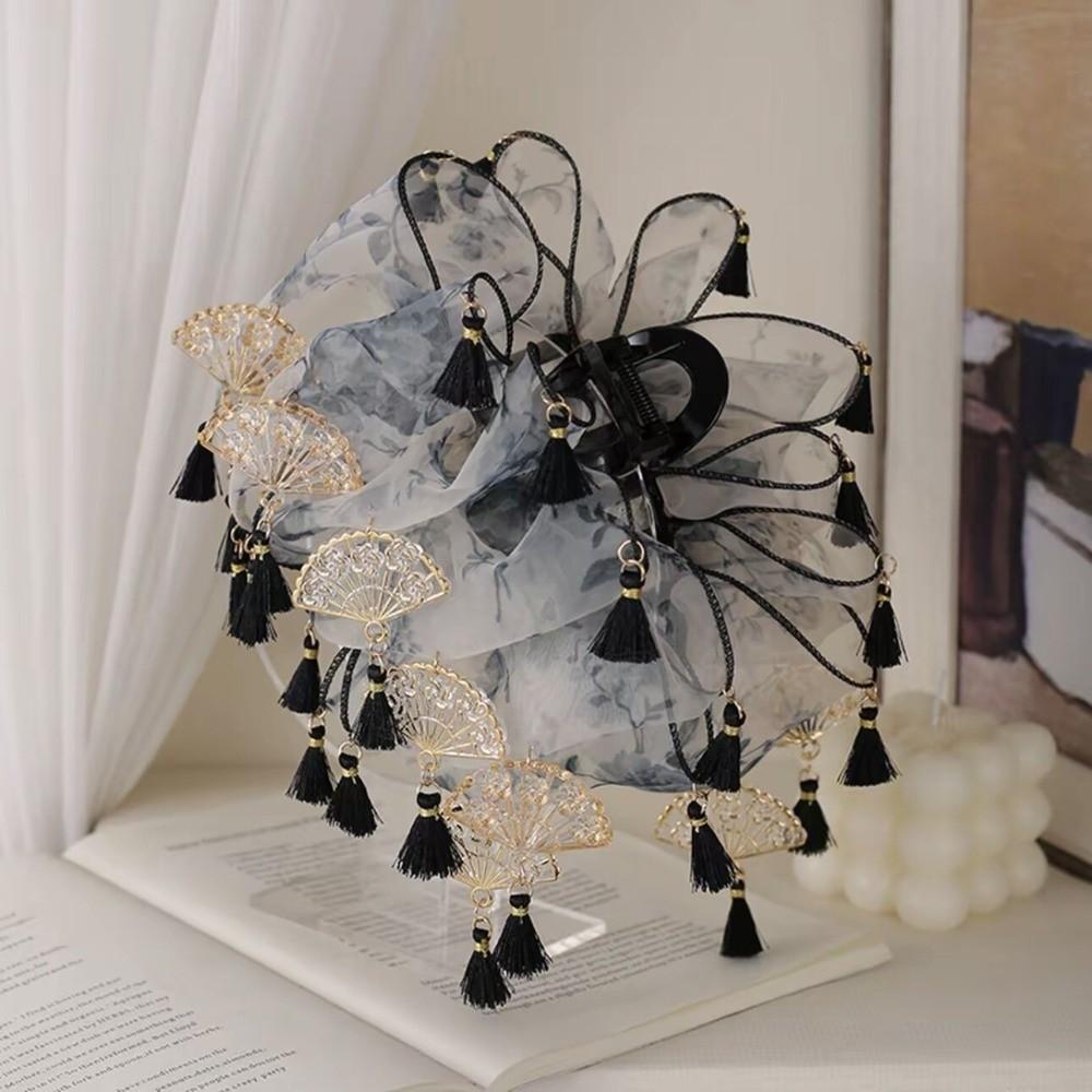 Chinese Style Ancient Fan-shaped Tassel Hair Clips Handmade Hair Accessory Clips Chinese Hair Claw