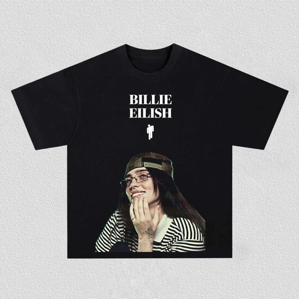Billie Eilish Plakát Grafický Potisk Tričko Pánské Dámské Bavlna Streetwear Hip Hop Y2k Kulatý výstřih Módní Oversized Topy Letní Nové Trička