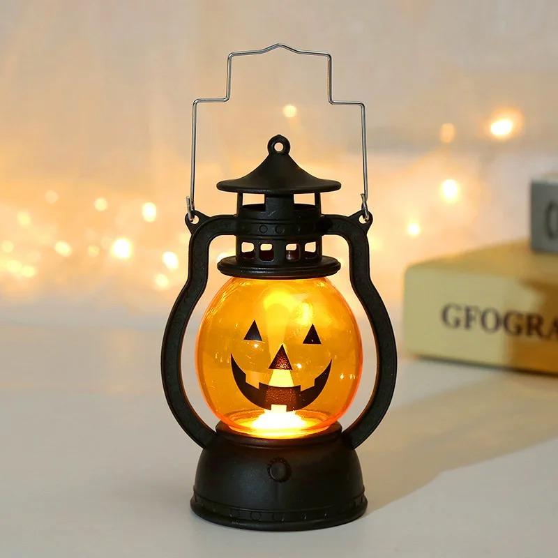 Décoration Ornement Lanterne Citrouille Halloween Créative Petite Lampe à Huile LED Électronique Lumière à Vent Pendentif Petite Lanterne Portative