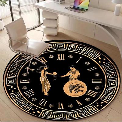 1PC Clock Ancient Pattern Office Round Area Rug, Mat Suitable For Office, Under Office Chairs Bedroom Living Room Home Decor, Room Deco