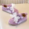 2025 Autumn Korean Retro Casual Shoes for Kids with Bow, Pearl, and Lace-up Design
