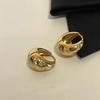 Stainless Steel Smooth Star Zircon Hoop Earrings for Women Girls Metal Chunky Sun Rhinestone Ear Buckle Punk Y2K Elegant Jewelry