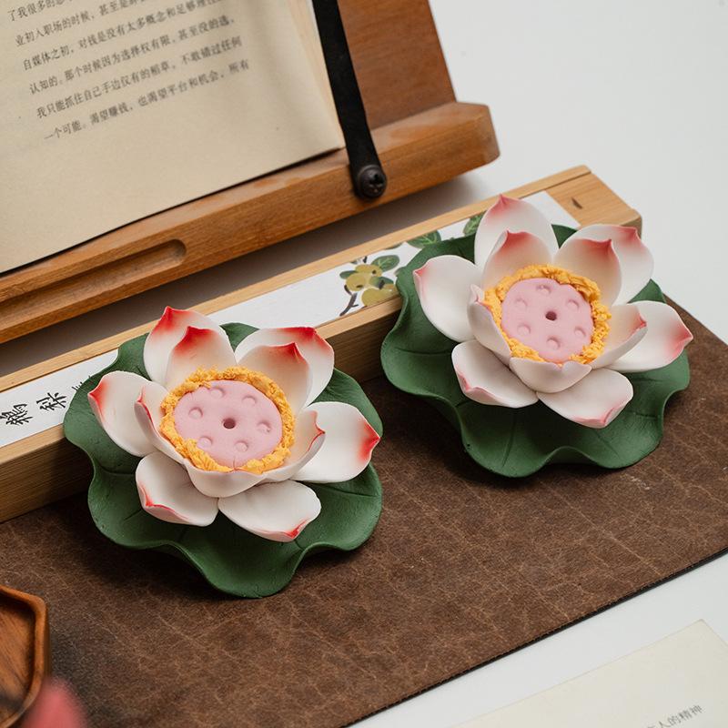 Keramisch Handwerk Handgemaakt Lotus Aroma Houder Wierookbrander Kunstbloem Waterlelie Decoratieve Beeldjes Huisdecoratie