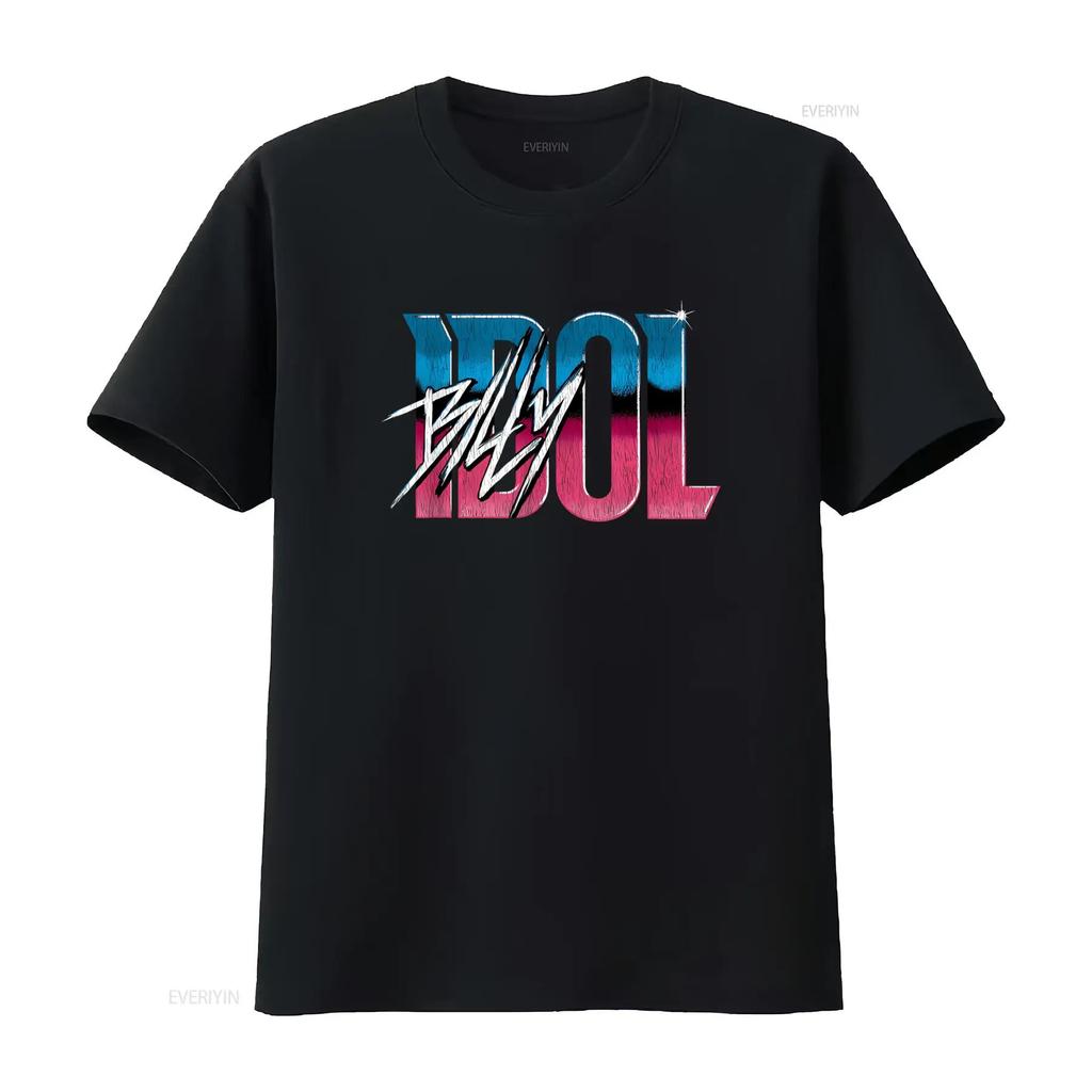 Billy Idol Name Gradient Music T Shirt for Fashion Streetwear Vintage Washed Breathable Graphic Designer Clothes Unisex