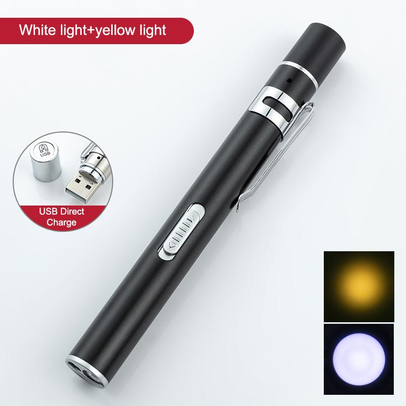 Tragbarer Mini-Pupillenstift mit doppelter Lichtquelle, oraler Pupillen-Taschenlampe, LED-Pflege-Taschenlampe, medizinischer Hand-USB-wiederaufladbarer Outdoor-Fisch