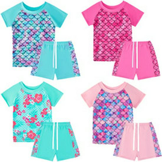 Girls' Long Sleeve Fish Scale Swimsuit Set with Sunscreen Protection