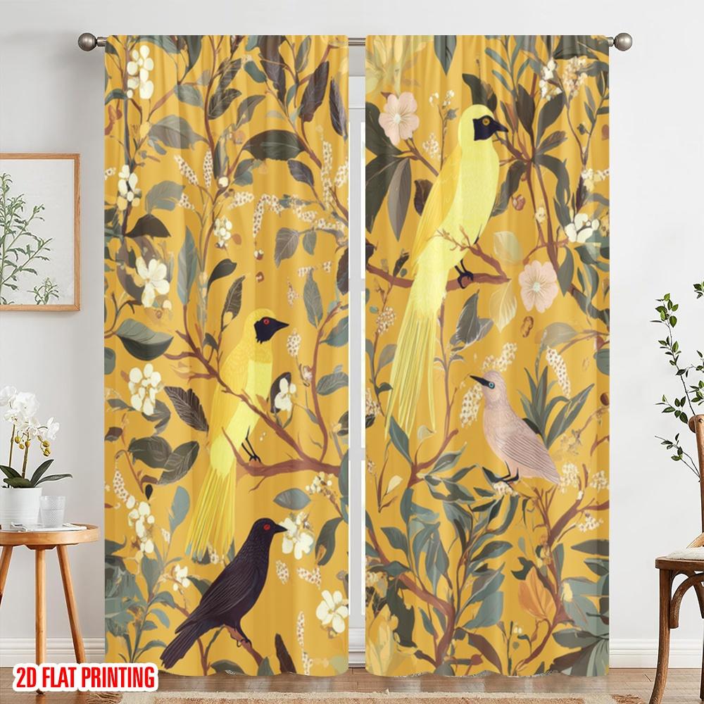 2pcs,2D Plane Printing Light Filtering Curtains Tropical Harmony (2) Versatile 100% Polyester (without Rod) All Seasons for