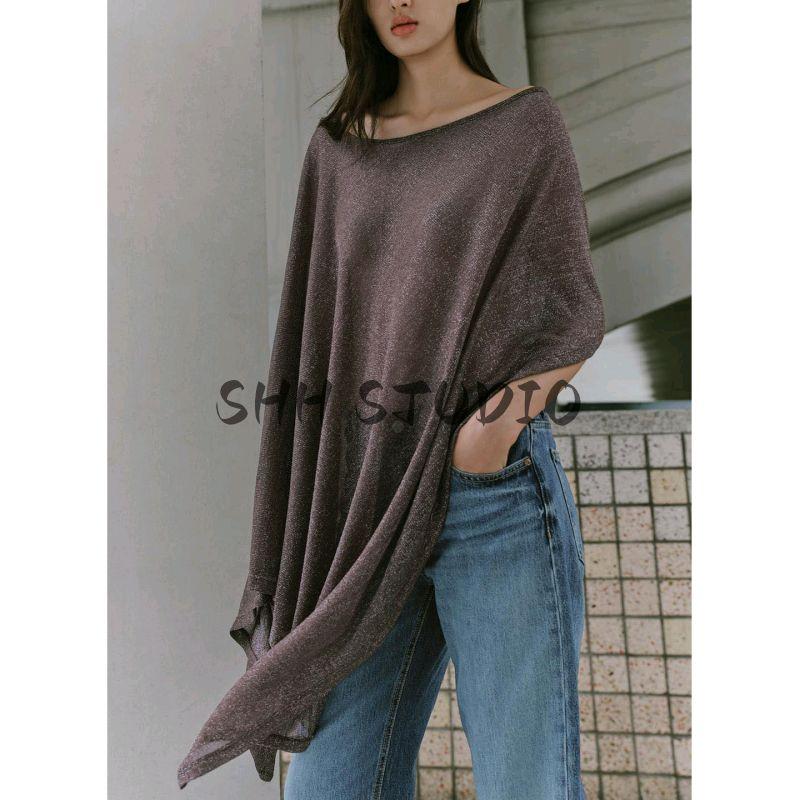 Autumn New Product Women clothes French style Design Casual Metal Color Line Asymmetric Cape coat 3067772