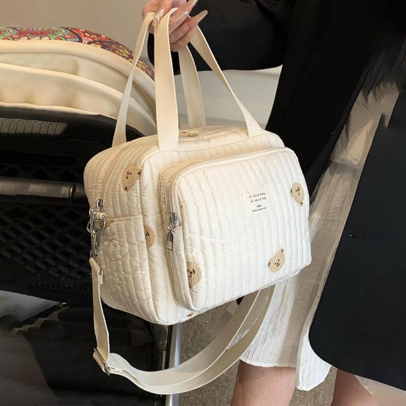 Mama Tasche Niedlicher Bestickter Bär Blume Handtasche Schultertaschen Tragbar Große Kapazität Aufbewahrung Umhängetasche