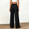 Womens Suede Wide Leg Pants Elastic Waist Loose Fit Trousers Drawstring Waistband with Pockets Casual Style Long Pants