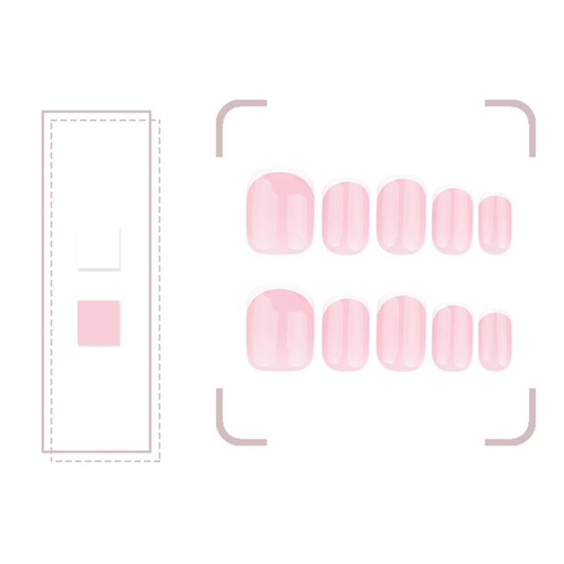 24 pezzi Unghie Finte Acriliche Lucide Corte Quadrate da Premere con Punte Francesi Adesive Manicure per Donne e Ragazze