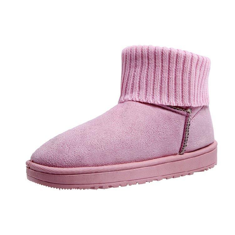 Ladies Snow Boots Pink Elastic Female Shoes Suede Booties Round Toe Ankle Chic and Elegant Trend 2024 Boot Winter Footwear Gyaru