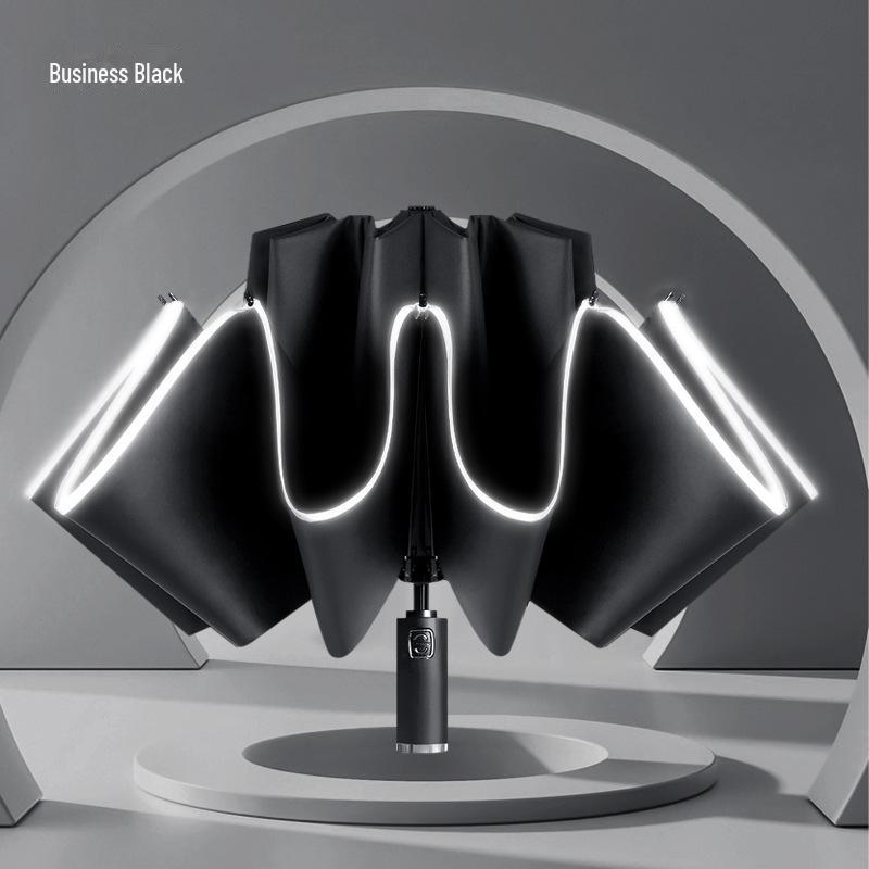 New Auto Folding Reflective Edged Reverse Umbrella with Logo Print