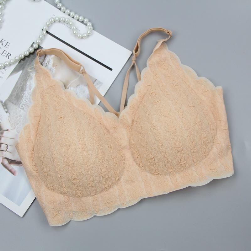 

Bubble lace latex cotton seamless lace underwear beautiful back small breasts gather and close sub-breast vest type cloud text XL=38/85AB абрикосовий