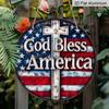 2D Flat, 1pc Vintage "God Bless America" Patriotic Metal Sign with US Flag & Cross Wall Decor, Ideal for Home, Office, for Man Cave, Veterans Day