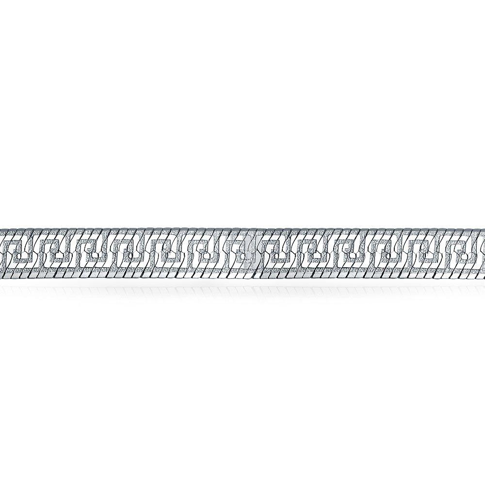 Herringbone Reversible Flat Greek Key Design Flexible Strong Chain for Sterling Made in Women's Bracelet. .925 Silver, Italy.