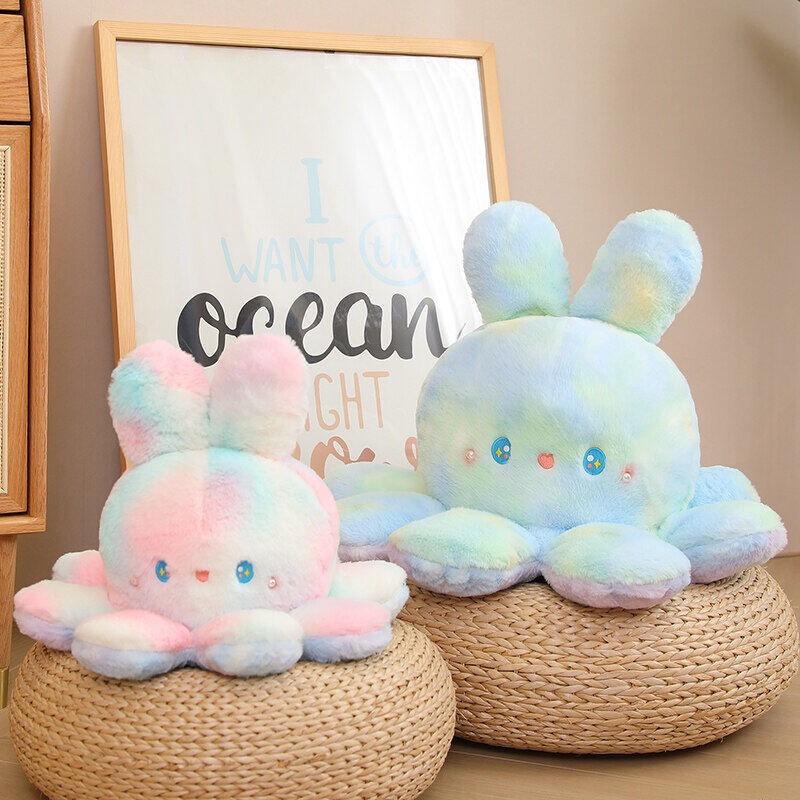 COD Cute Double-Sided Octopus Octopus Rabbit Doll Transformation Flip Plush Toy Octopus Pillow Rag Doll Birthday Gift Cute Super Cute Female