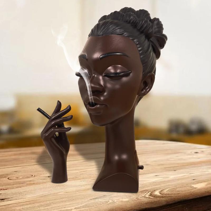 Head Incense Burner Holder Black Woman Smoking Resin Sandalwood Censer Incense Craft Desk Home Decoration Ornament