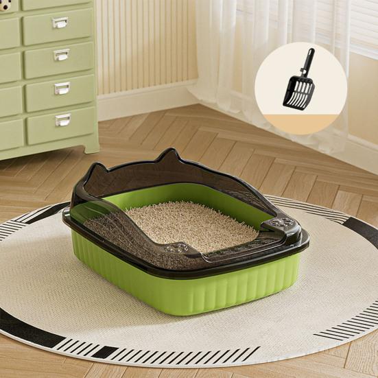 Open Top Cat Litter Box with High Side Anti-Splashing Kitten Litter Pan Semi-Enclosed Cat Toilet with Litter Sifting Scoop