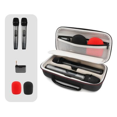 Wireless Microphone Case W/ Zipper Handheld Dual Mic Travel Bag Hard EVA Cover Carrying Bag for Receivers Cable and AA Batteries