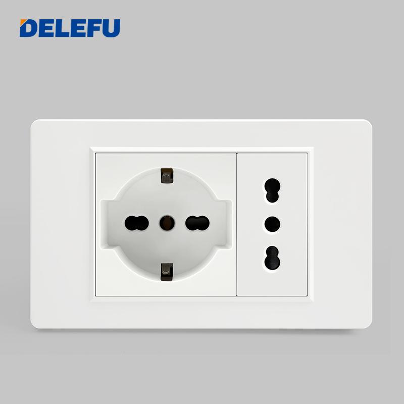 DELEFU Italian Standard White 118 Type Wall Switch Socket with USB + TYPE-C Socket Is Suitable for Hotels and Households.