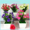 Plastic Lily And Rose Miniature Potted Plant Set With Realistic Faux Flowers For Home Decor