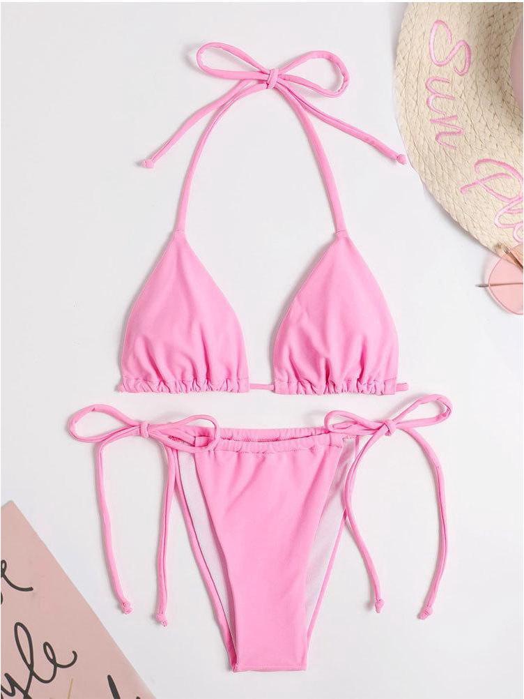 2024 Multicolor Halter Tie-Up Sexy Three-Piece Beach Swimsuit - European and American Style