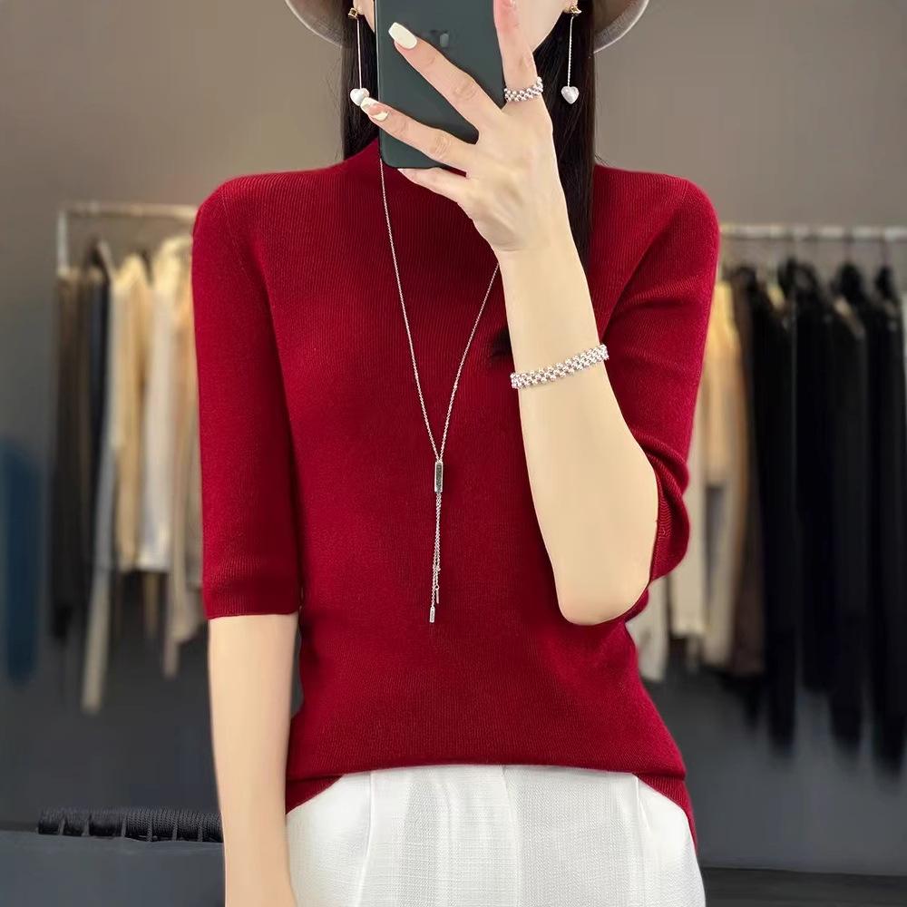 Toamnă/Iarnă Lână Merino Croială Slim Dintr-o Bucată: Tricotaje versatile cu gât semi-înalt și mâneci medii