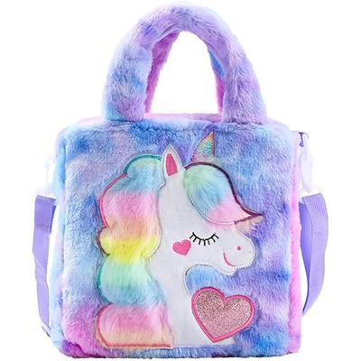 ADISA Jednorožcová batůžek pro batole Princeznovská chlupatá crossbody kabelka Dárek pro dívky (Nachový)