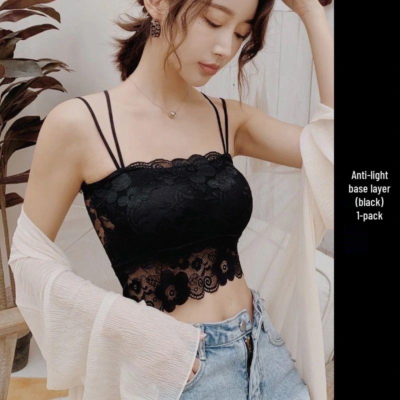 Korean Style Lace Strapless Camisole with Chest Pads for Female Students - Anti-Exposure, Beautiful Back, Summer Wear