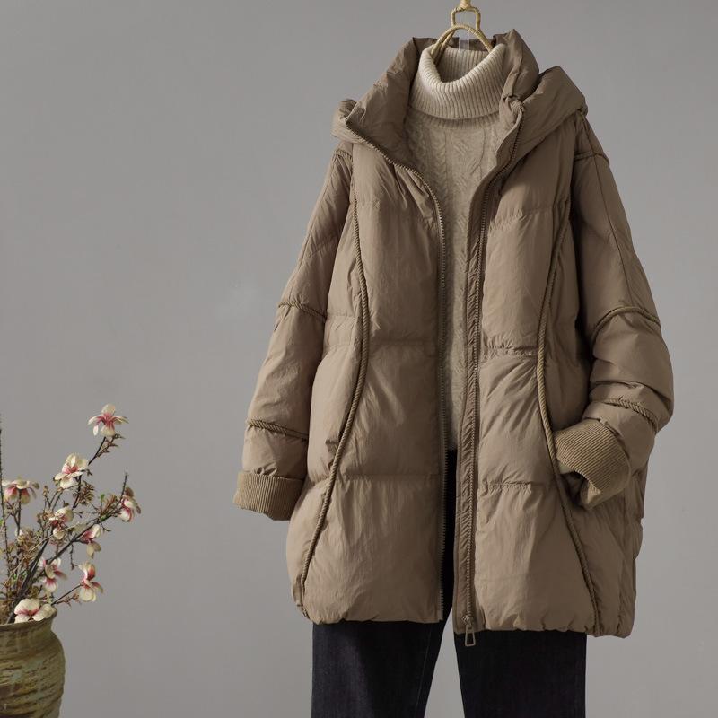 Winter Women White Duck Down Jacket Hooded Warm Oversize Puffer Coat Female Casual Loose Parka Pocket Outerwear