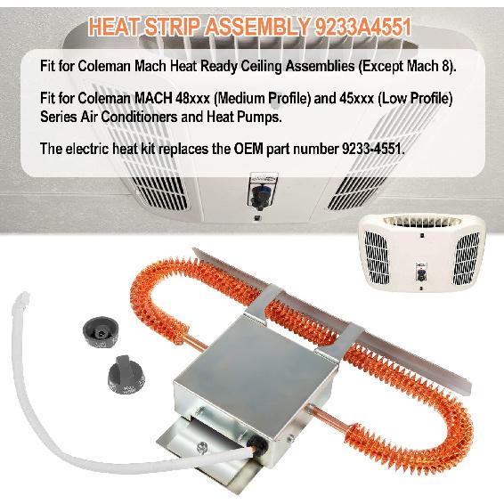 9233-4551 Electric Heating Element Kit RV Heat Strip Assembly Replacement Parts Kit Fit For Coleman Mach RV Air Conditioner Heat Ready Ceiling