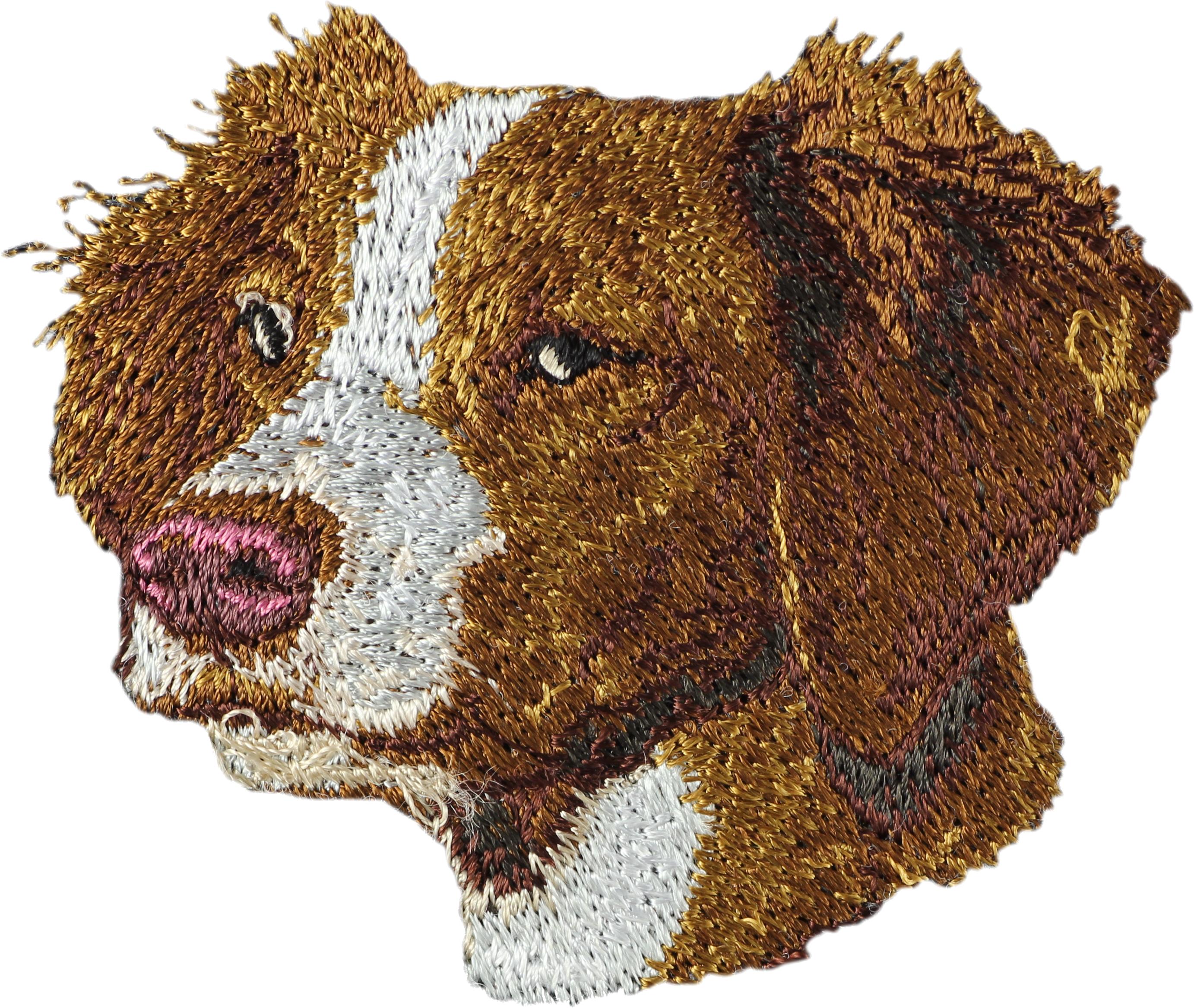 Art-Dog Multicolored Brittany Spaniel, Brittany Wiegref - Dog-Shaped Patch, Embroidered Patch, Unique Decoration For Backpack