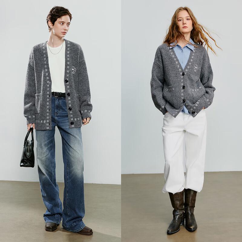 Chuyu Women's Loose Fit V-Neck Alpaca Blend Embroidered Cardigan